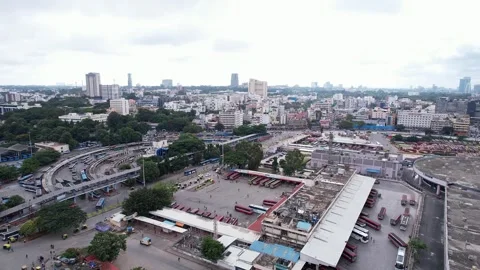 Drone view of the Kempegowda Bus Station or Majestic in Bangalore shows a m.. Stock Footage 344879156