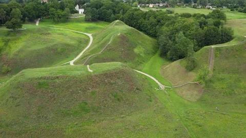 Drone view of Kernavė archaeological site , Lithuania Stock Footage 339153248