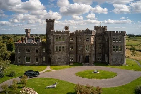 Drone view of Killua Castle's front facade Stock Photos