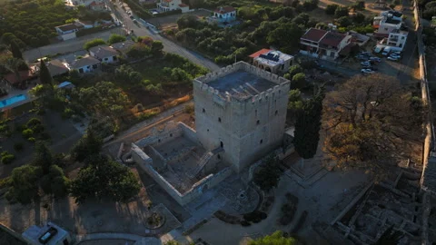 Drone view of Kolossi Castle at golden hour in Cyprus. Stock Footage 341552452