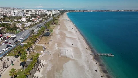 Drone View of Konyaaltı Beach, Antalya, Turkey, Mediterranean Coastline Stock Footage 314372366