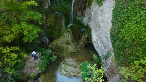 Drone view Krushuna Falls are a series of waterfalls in northern Bulgaria 스톡 동영상 286251262