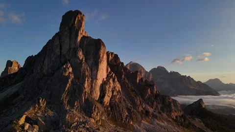 Drone View of La Gusela Peak Above Giau Pass in Sunny Landscape of Dolomites Stock Footage 346901079