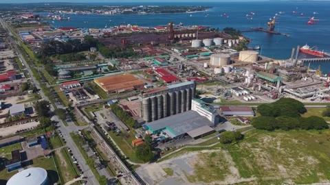 Drone view of Labuan's Rancha-Rancha Industrial Estate, Malaysia. The shot Stock Footage 321284276
