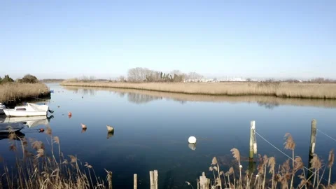 Drone view of a lagoon near trieste with beautiful reflection Stock Footage 263604531