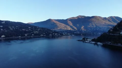 Drone view of Lake Como, yachts and boats in the bay.  Morning in Italy Stock Footage 182519508