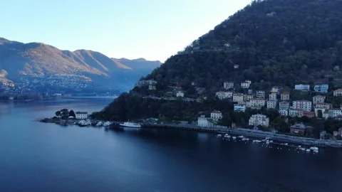 Drone view of Lake Como, yachts and boats in the bay.  Morning in Italy Stock Footage 182519627