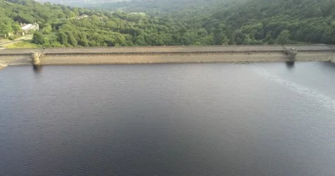 Drone view of a lake, a Dam, and a river. Stock Footage 204038641