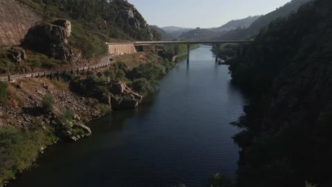 Drone view landscape highway bridge over river Stock Footage 169185202