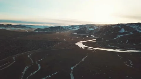 Drone view of landscape in Mongolia during the winter Stock Footage 209251350