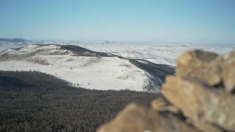 Drone view of landscape in Mongolia during the winter Stock Footage 209260866