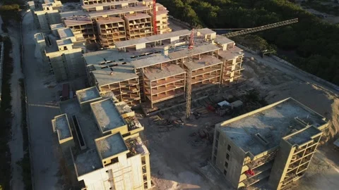 Drone view of large construction site for one more new hotel complex Stock Footage 274224792