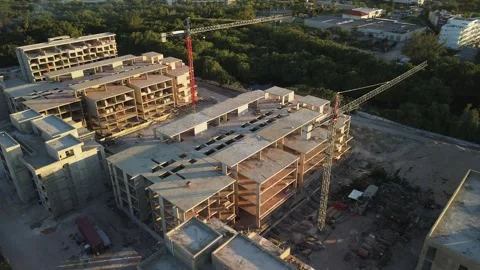 Drone view of large construction site for one more new hotel complex Stock Footage 274224806