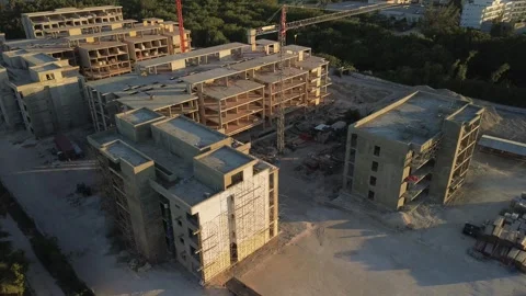 Drone view of large construction site for one more new hotel complex Stock Footage 274224820
