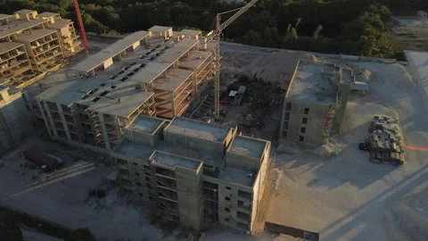 Drone view of large construction site for one more new hotel complex Stock Footage 274224834