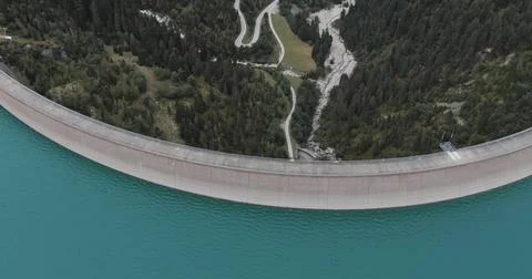 Drone view of a Large Dam and Reservoir Landscape Stock Photos