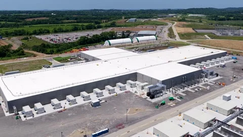 Drone View of Large Modern Data Center in Rural Countryside – rising drone Video stock 342600364