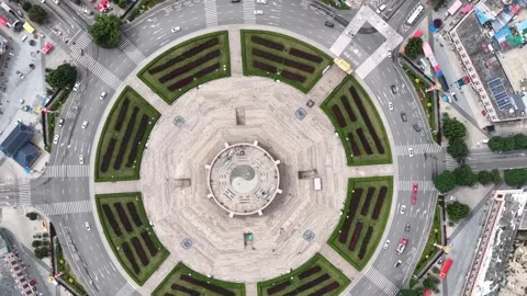 Drone View of a Large Octagonal Bagua City Plaza and Road System Xinjiang China Video stock 346927885