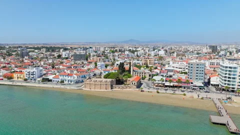Drone view of Larnaca beach and city coastline in Cyprus. Vídeos de archivo 341544260
