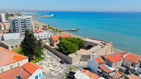 Drone view of Larnaca coastline in Cyprus. Stock Footage 341545495