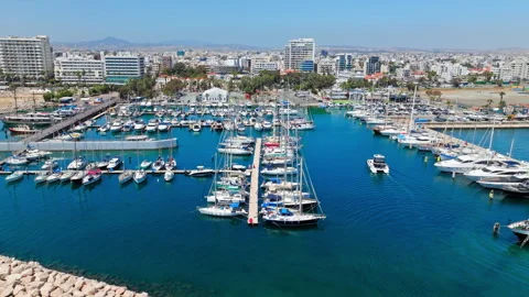 Drone view of Larnaca Marina in Cyprus. Stock Footage 341545687