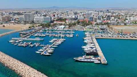 Drone view of Larnaca Marina in Cyprus. Stock Footage 341546804