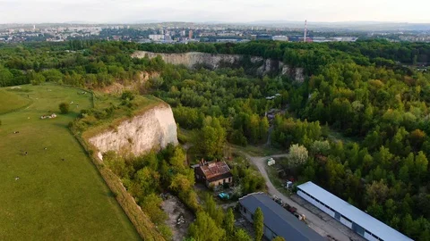 Drone view of Liban quarry (Kamieniolom Liban) in Cracow, Krakow, Poland,Polska Stock Footage 129761686