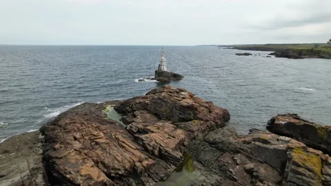 Drone view of lighthouse in Black Sea waters. 4K Video Stock Footage 175932185