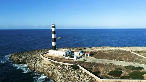Drone view of a lighthouse on the island of Menorca Stock Footage 116388323