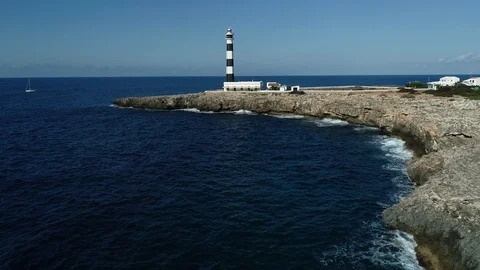 Drone view of a lighthouse on the island of Menorca Stock Footage 119536158