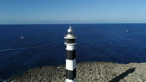 Drone view of a lighthouse on the island of Menorca Stock Footage 119536194