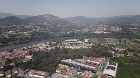 Drone View of Lima River and Green Riverbanks in Ponte de Lima Stock Footage 341710512