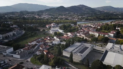 Drone View of Lima River Plane Tree Avenue and Mountains Stock Footage 341710523