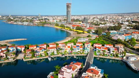 Drone view of Limassol Marina and seafront in Cyprus. Stock Footage 341613596