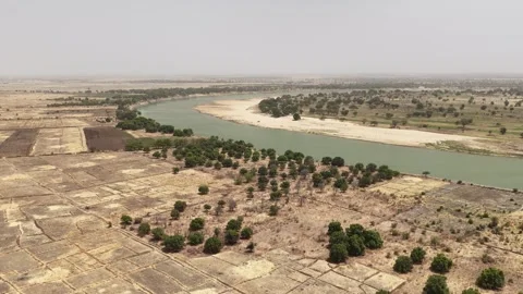 Drone view of Logone River separating Chad and Cameroon border, April 25, 2026, Stock Footage 334816901