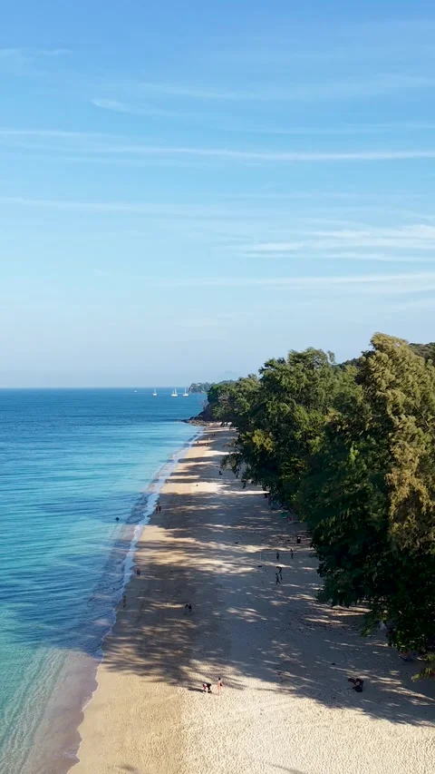 Drone View of Long Beach on Koh Lanta Island, Thailand's Coastline Stock Footage 331010974