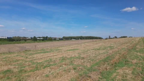 Drone view of long freight train traveling through rural landscape. Vídeo Stock 315535479