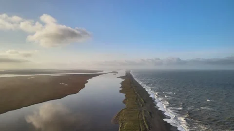 Drone View of a Long Spit with Sea and Lake 스톡 동영상 317300760
