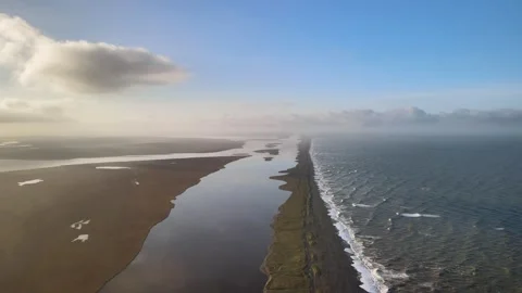Drone View of a Long Spit with Sea and Lake 스톡 동영상 317300868