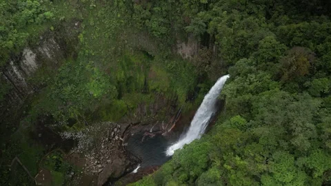 Drone view looking down on Catarata del Toro waterfall Bajos Del Toro Costa Rica Stock Footage 330215959