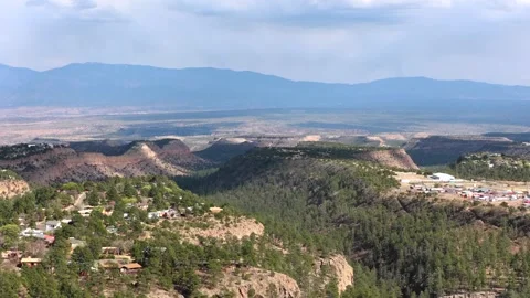 Drone View of Los Alamos New Mexico Showing Deep Canyons and Mesa Forest Stock Footage 333440471