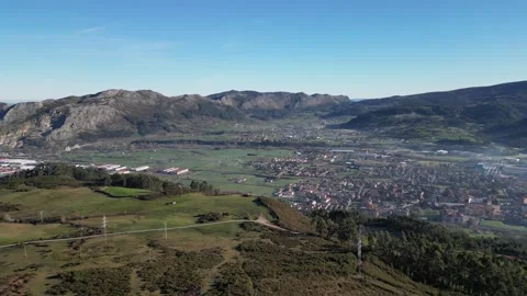 Drone view of Los Corrales de Buelna from the mountains. Stock Footage 287597221