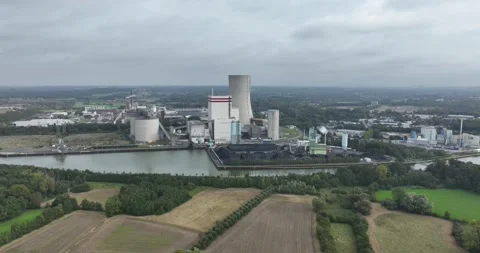 Drone view of Lunen Coal-Fired Power Plant in Germany Stock Footage 253401482
