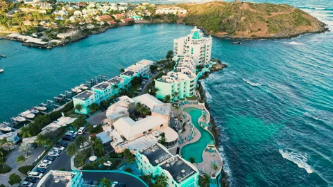 Drone view of the luxury beach resort situated on a peninsula.  Stock-Footage 336341474