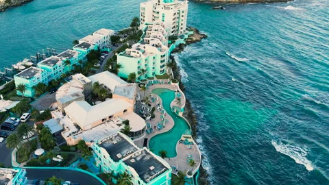 Drone view of the luxury beach resort situated on a peninsula.  Видео 336743271