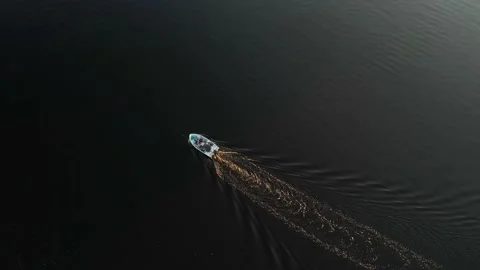 Drone view of luxury boat cruising in high speed in blue sea Video stock 200040937