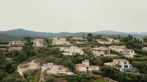 Drone View of Luxury Seaside Villas in Saint-Tropez, French Riviera Stock Footage 308537372
