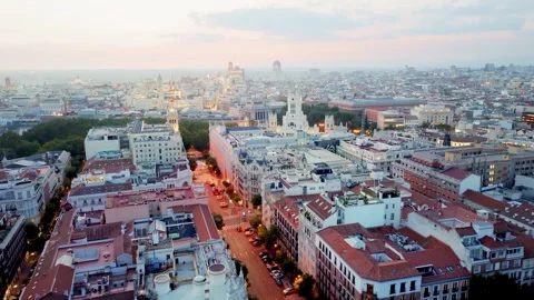 Drone view of Madrid at sunset, downtown Madrid, aerial view, capital of Spain Stock Footage 285757953