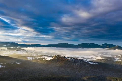 Drone view of magic winter landscape. Holiday, travel concept. Stock-Fotos