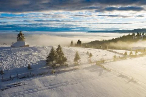Drone view of magic winter landscape. Holiday, travel concept. Stock Photos